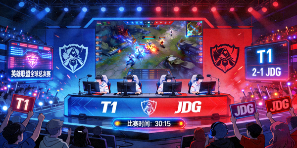 英雄联盟全球总决赛T1对阵JDG的激烈比赛直播